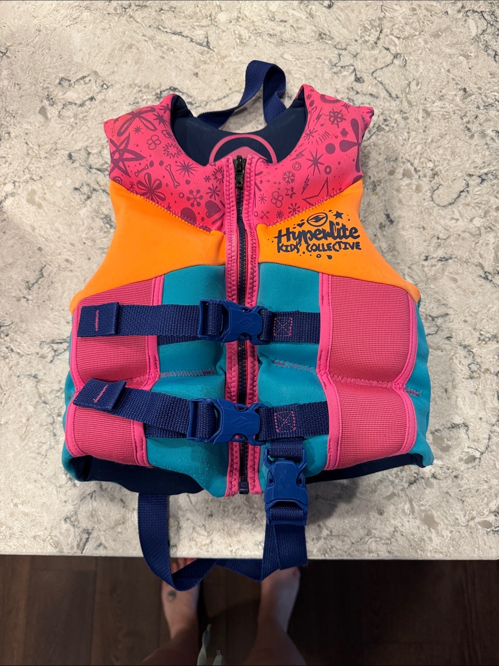 Hyperlite Kids Collective Neon Pink Orange Teal Life Jacket